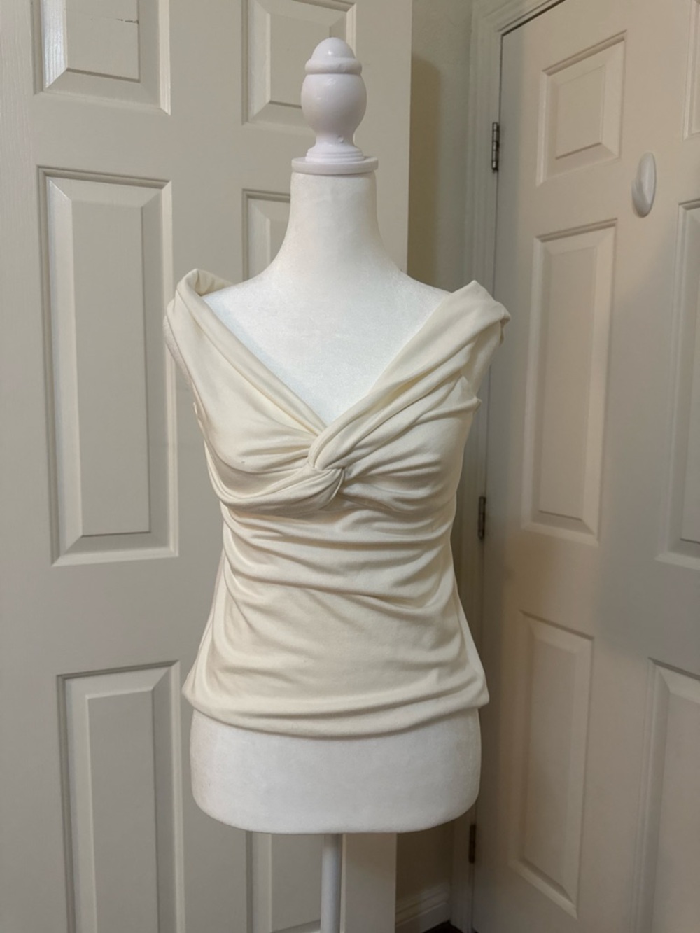 Cream Off-Shoulder Twist-Front Blouse